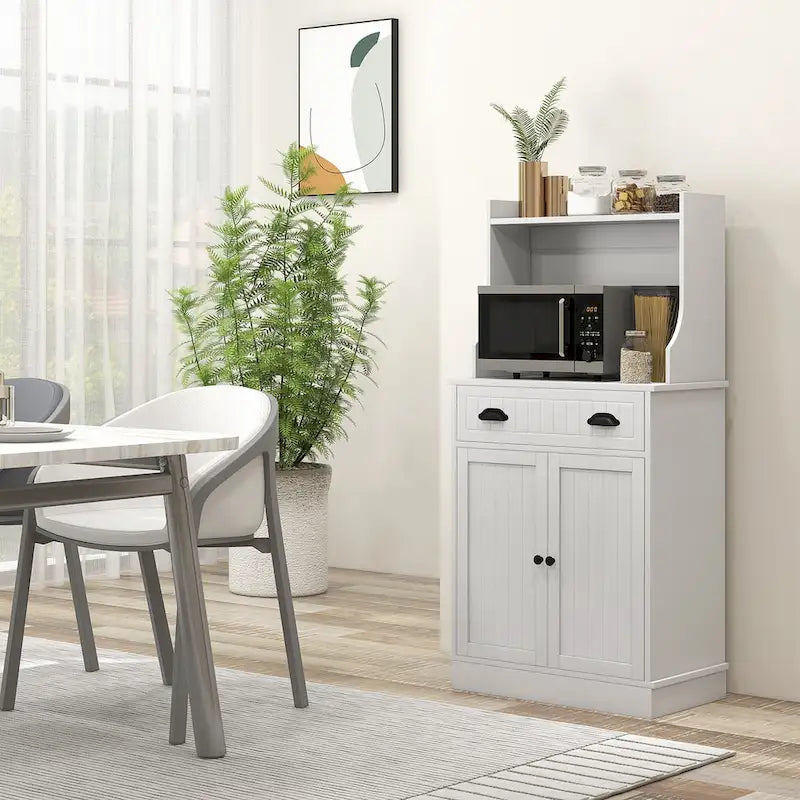 Meuble micro-ondes avec tiroir de rangement (tabouret non inclus)