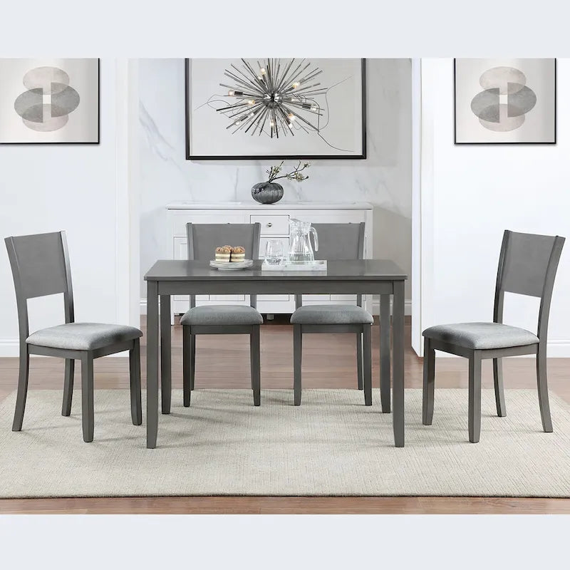 Ensemble de salle à manger moderne 5 pièces avec table rectangulaire hauteur comptoir et 4 chaises rembourrées