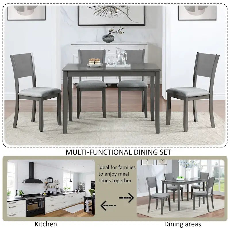 Ensemble de salle à manger moderne 5 pièces avec table rectangulaire hauteur comptoir et 4 chaises rembourrées