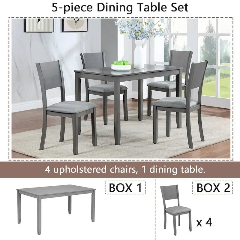 Ensemble de salle à manger moderne 5 pièces avec table rectangulaire hauteur comptoir et 4 chaises rembourrées