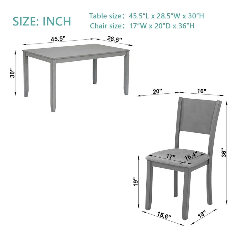 Ensemble de salle à manger moderne 5 pièces avec table rectangulaire hauteur comptoir et 4 chaises rembourrées