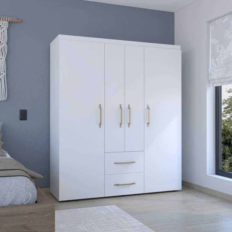 19.8 Modern Four-door Armoire with Multiple Storage Options and Metal Accents