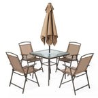 Ensemble de patio 6 pièces Pellebant avec table, parasol et 4 chaises pliantes – 22,4 L x 26,8 P x 34,4 H