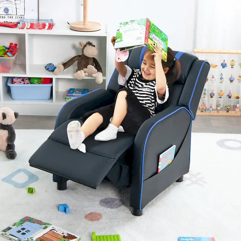 Fauteuil inclinable pour enfants Gymax Canapé ergonomique en cuir avec repose-pieds