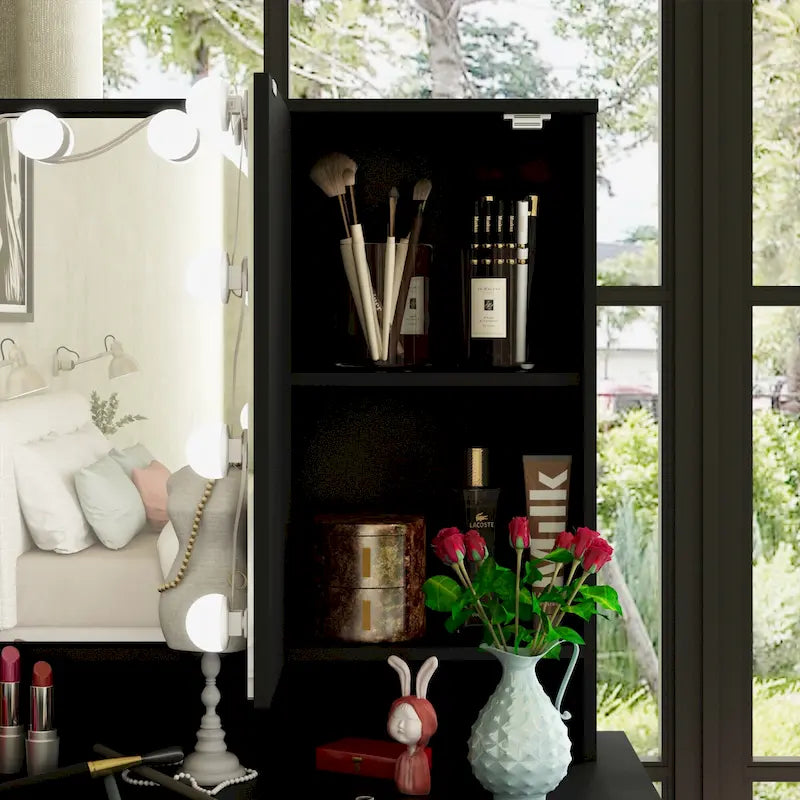 Coiffeuse LED de luxe avec 9 tiroirs, station de maquillage élégante