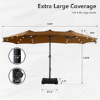 MAISON ARTS Parasol excentré rectangulaire de 4,5 m avec manivelle, parasol de marché double face d'extérieur avec lumières LED solaires et base incluse