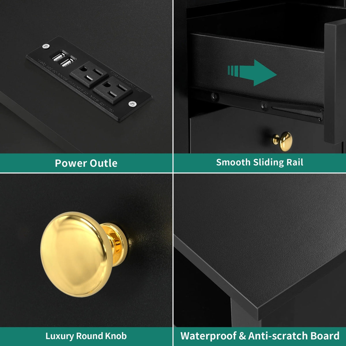 Tables de chevet (lot de 2) avec station de charge, table d'appoint avec 2 tiroirs, ports USB et prises, pour chambre à coucher
