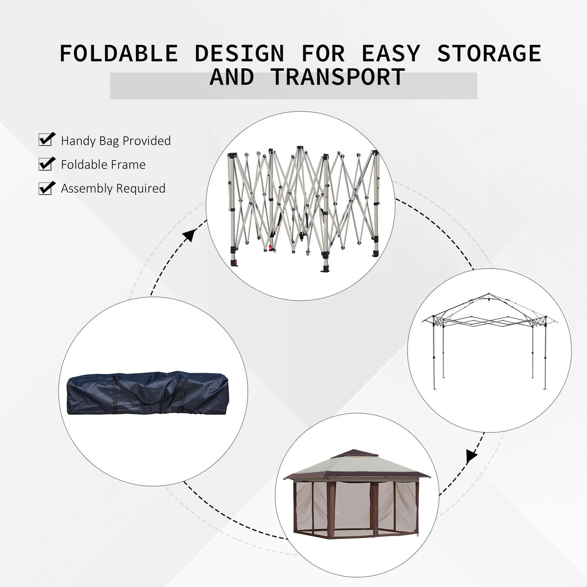 Outsunny 12 x 12 Tonnelle escamotable Pare-soleil Tente instantanée pliable avec filet latéral en maille, Hauteur réglable sur 3 niveaux
