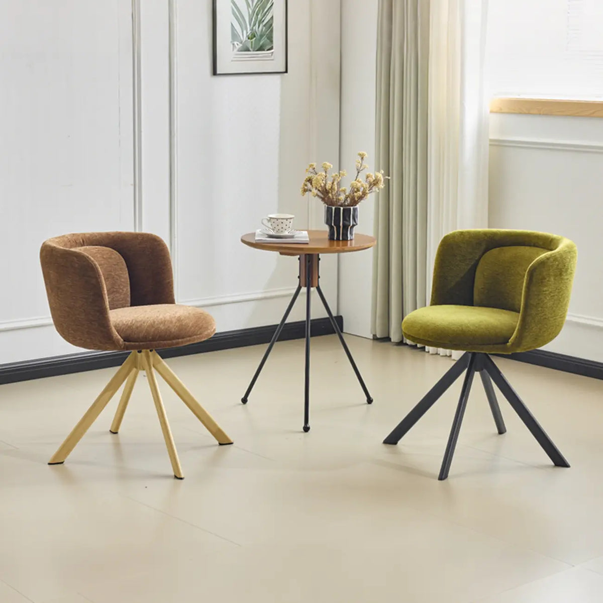 Lot de 2 chaises de salle à manger pivotantes modernes en tissu à dossier bas