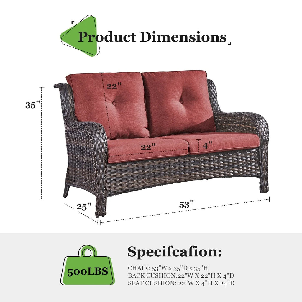 Gymojoy Canapé d'extérieur deux places en rotin Wicker Sofa Set