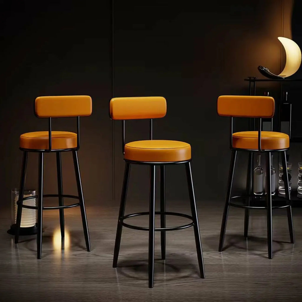 Tabouret de bar moderne en fer rond à dossier ouvert et rembourré