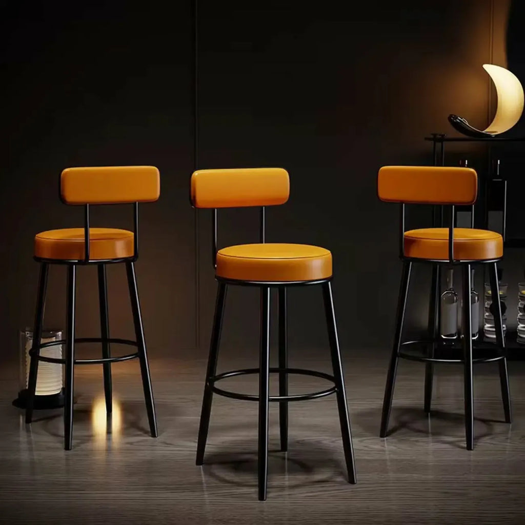 Tabouret de bar moderne en fer rond à dossier ouvert et rembourré