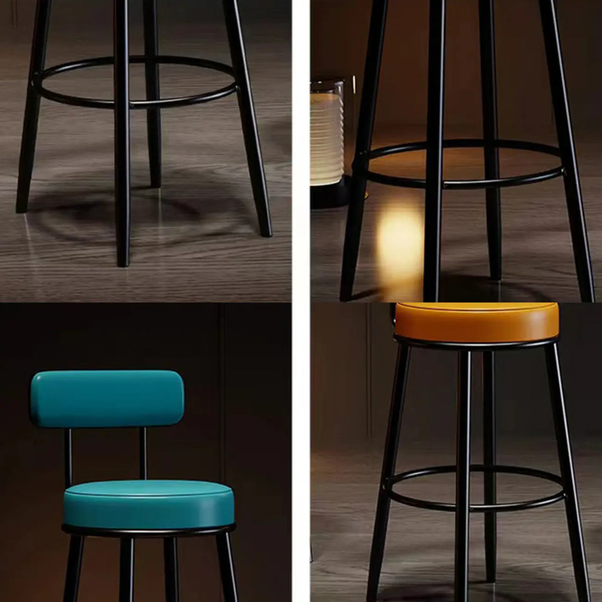 Tabouret de bar moderne en fer rond à dossier ouvert et rembourré
