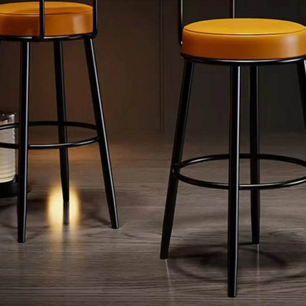 Tabouret de bar moderne en fer rond à dossier ouvert et rembourré