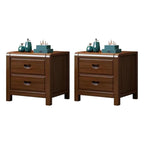 Petite Table de Chevet en Bois Marron Noyer Traditionnel à 2 Tiroirs