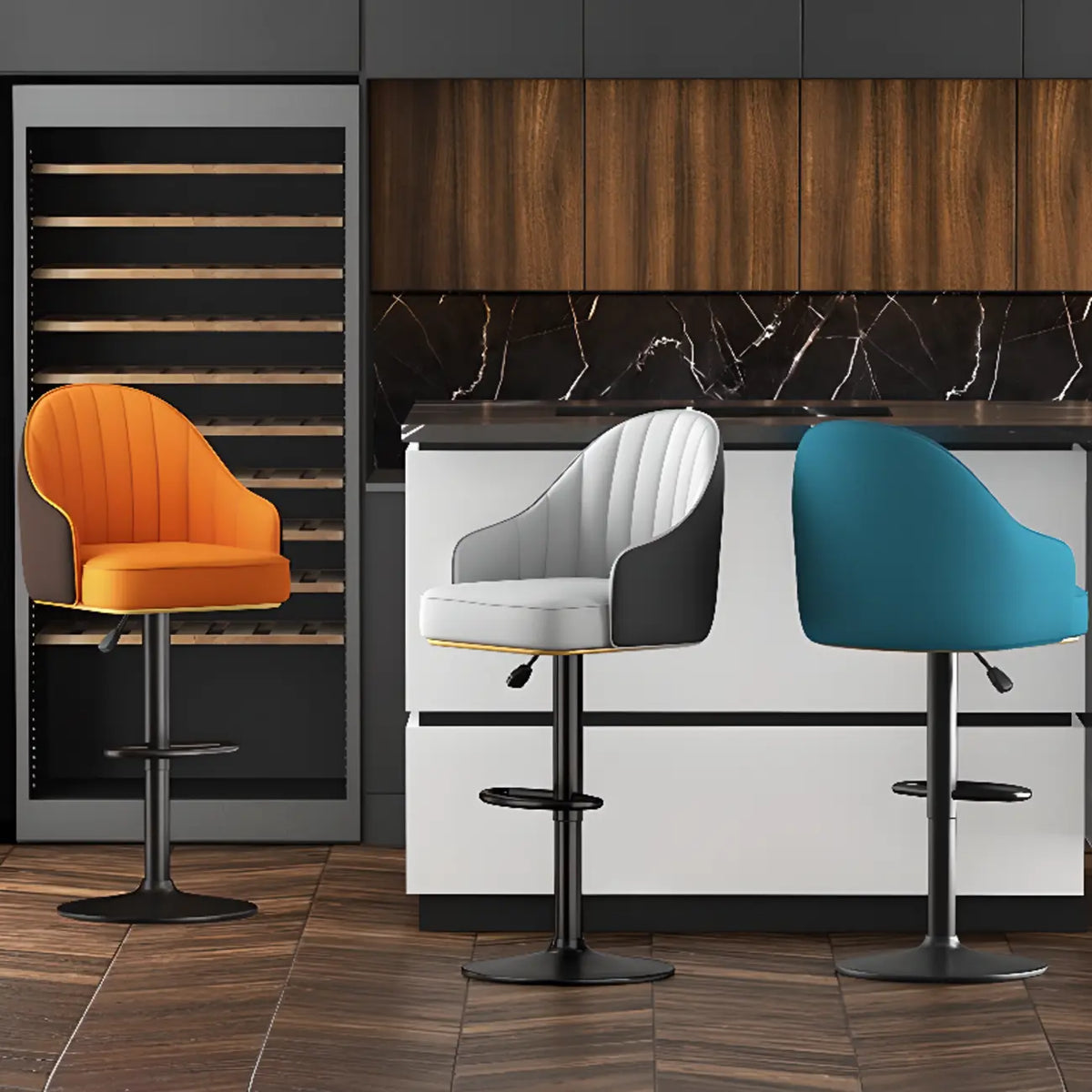 Tabourets de bar modernes en cuir pivotants et réglables en hauteur