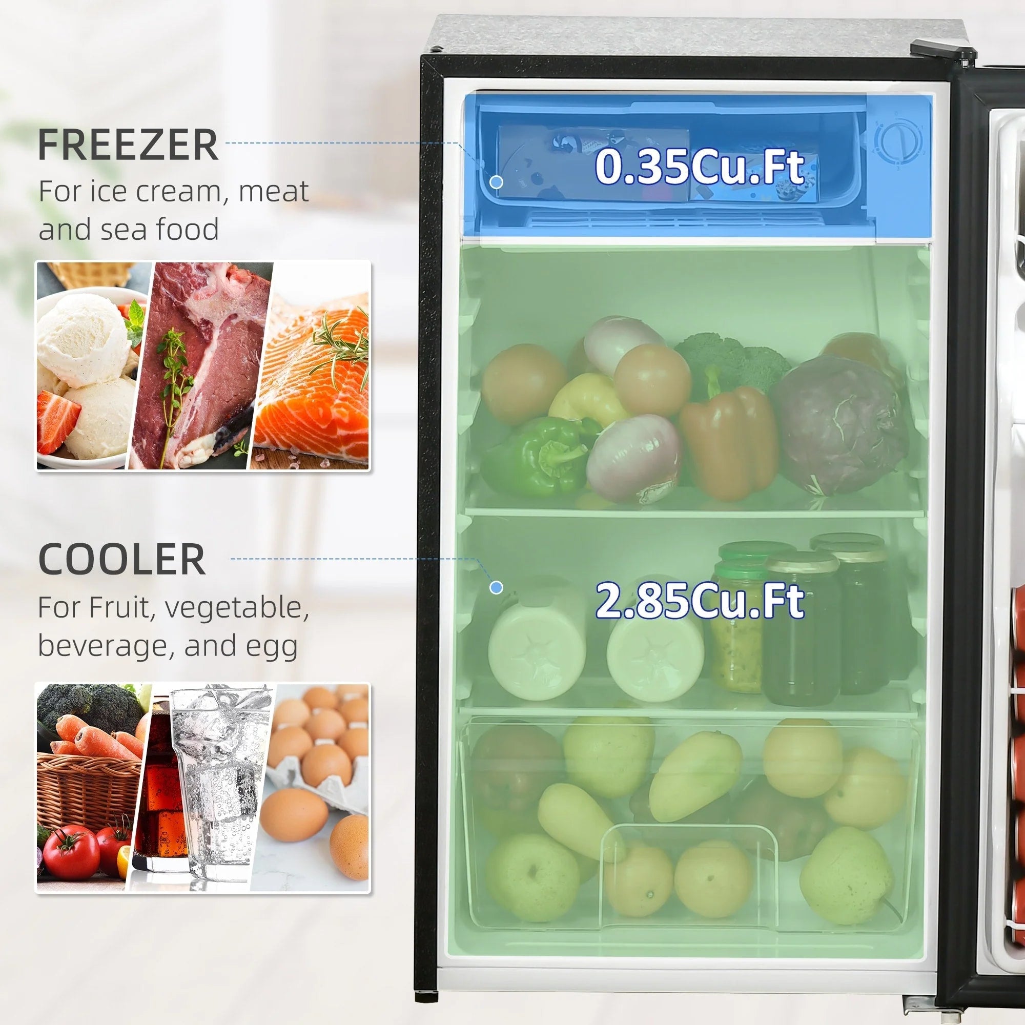 HOMCOM Mini-réfrigérateur de 90,6 L avec congélateur, Réfrigérateur compact à porte unique avec thermostat réglable pour chambre