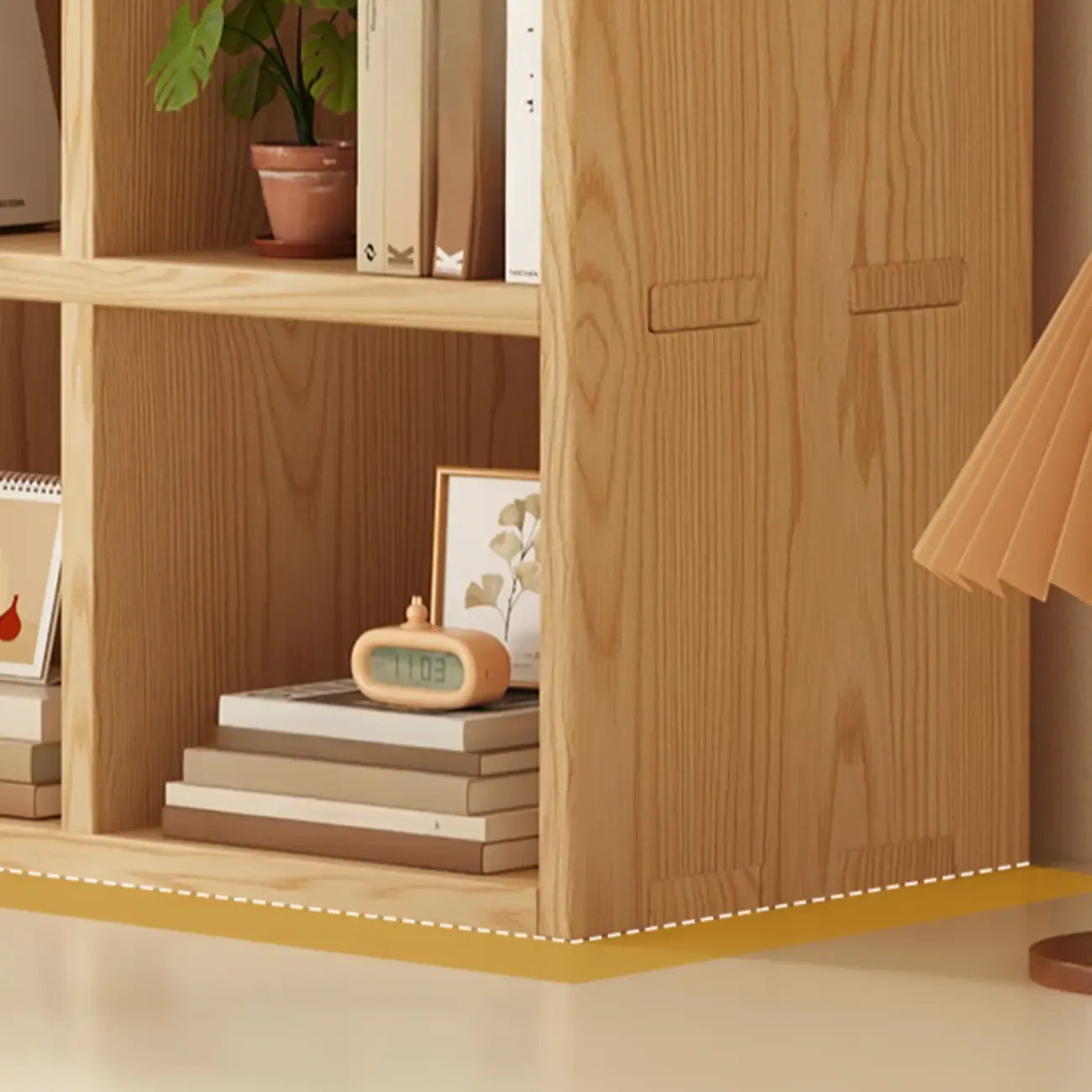 Bibliothèque moderne horizontale en bois à 8 cubes, finition naturelle