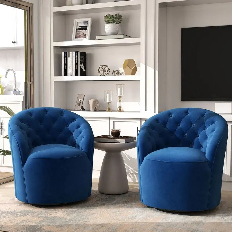 Fauteuil club pivotant à 360 degrés en velours avec dossier capitonné