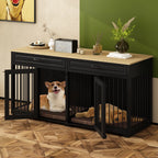 Meuble de chenil double en bois avec 2 tiroirs et séparateur