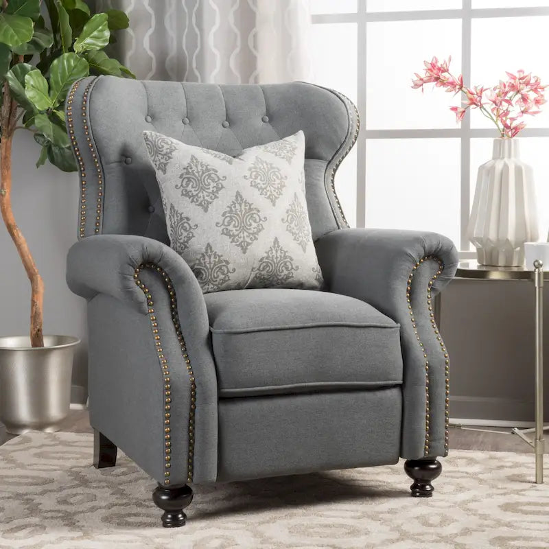 Fauteuil inclinable en tissu touffeté Walder avec têtes de clous par Christopher Knight Home