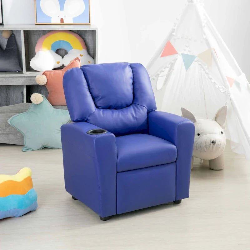 Fauteuil inclinable pour enfants en PVC avec fonction d'inclinaison par poussée, porte-gobelet et repose-pieds confortable