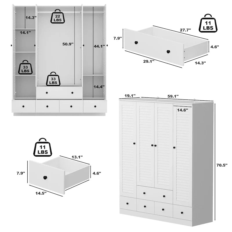 Armoire penderie placard 59L Grande armoire autonome blanche