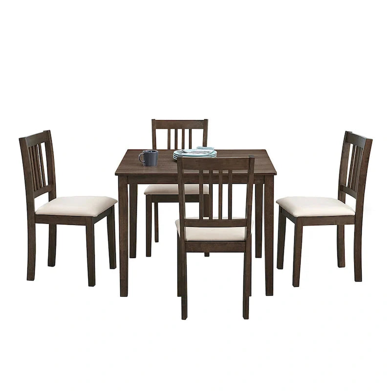 Ensemble Table et Chaises de Salle à Manger Carrée en Bois, Table à Manger Décontractée avec 4 Chaises de Salle à Manger Rembourrées pour Coin Repas de Cuisine