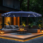 Parasol de marché extérieur rectangulaire de 4,5 m avec manivelle, double face, lumières LED solaires et base incluse