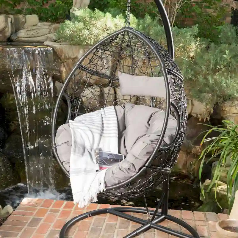 Fauteuil suspendu d'extérieur en osier imperméable avec coussins, siège hamac – Capacité de 136 kg