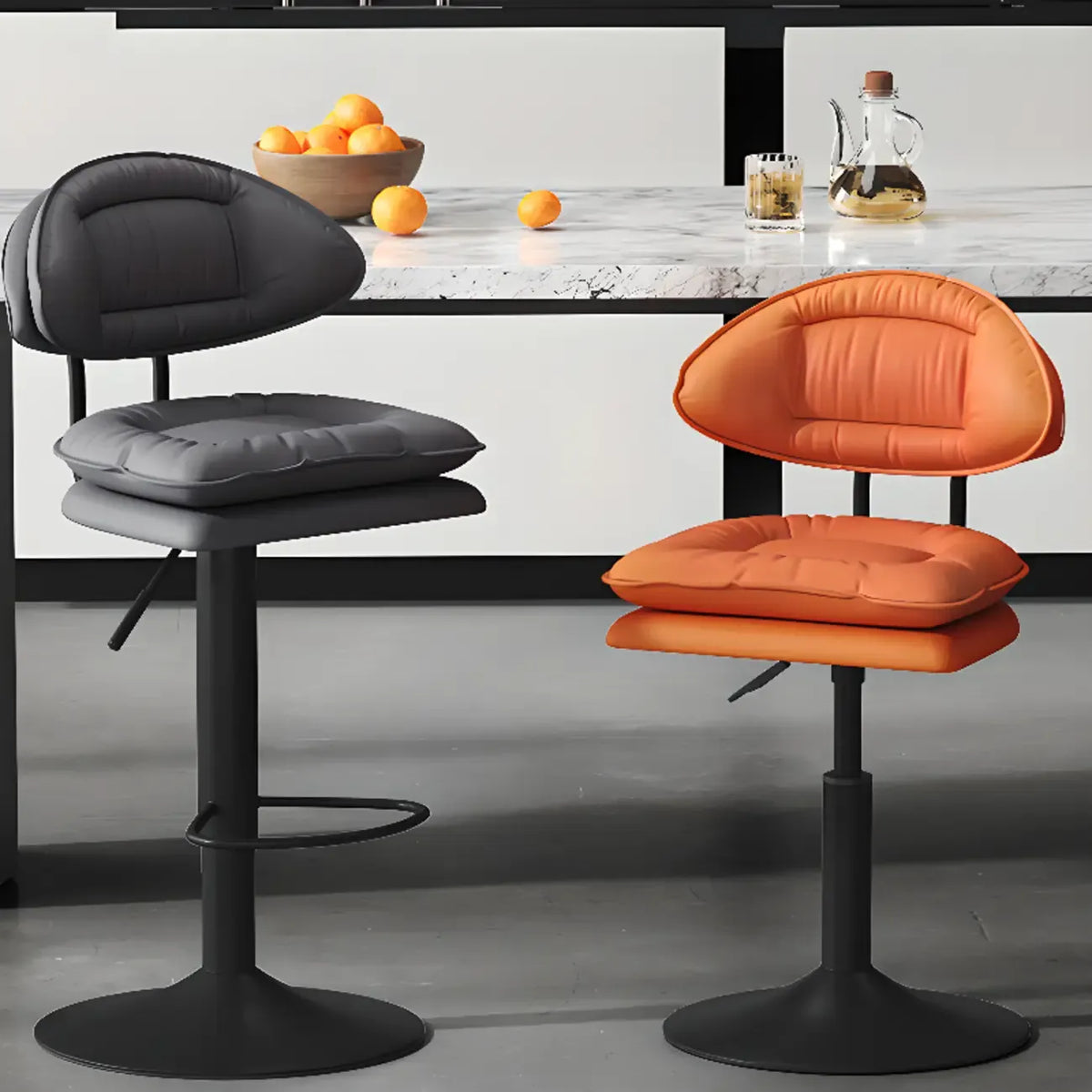 Chaise de bar moderne à dossier bas réglable pivotante en similicuir