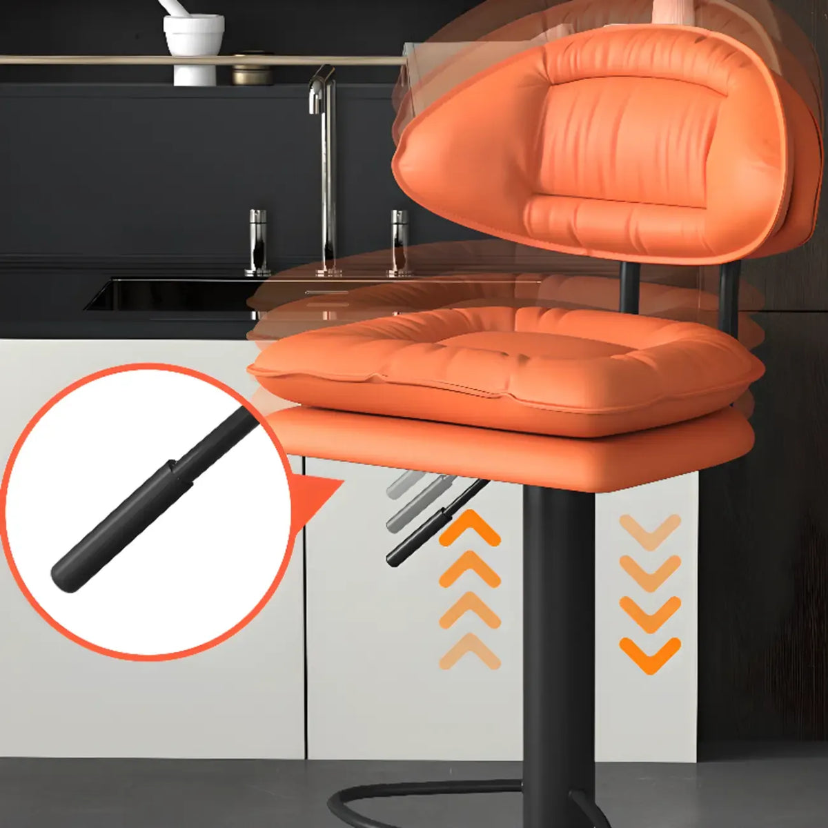 Chaise de bar moderne à dossier bas réglable pivotante en similicuir