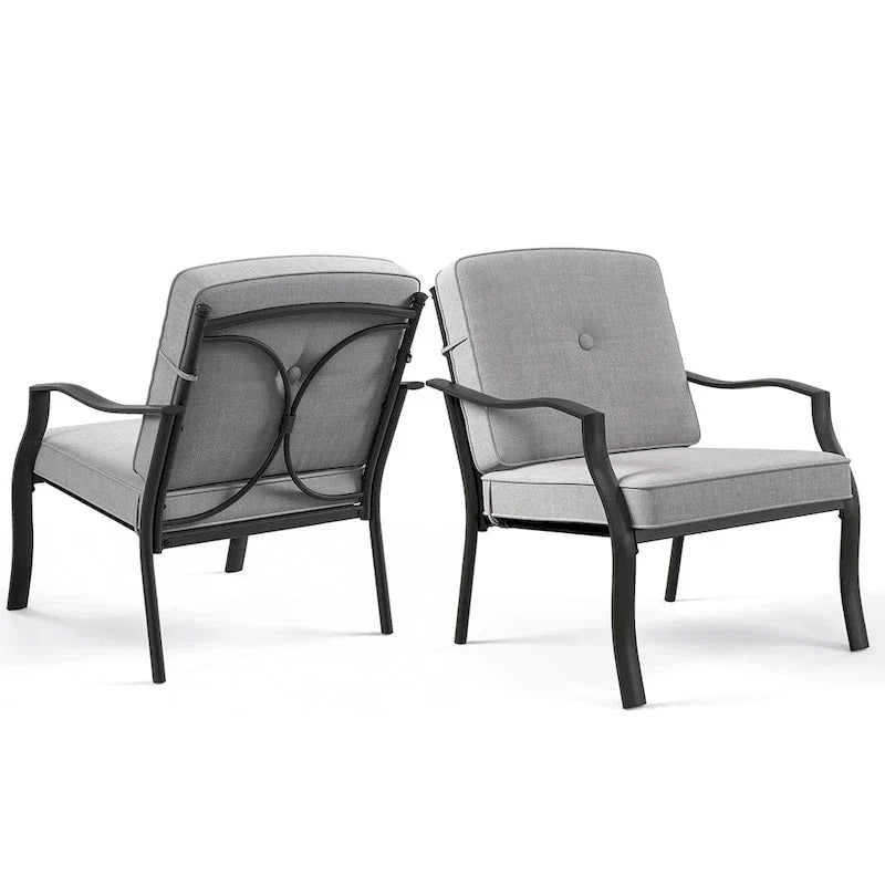 Gymax Lot de 2 chaises de salle à manger d'extérieur en métal robustes avec coussins