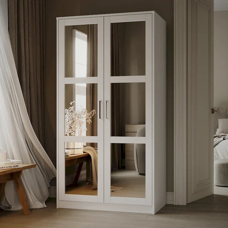 Palace Imports Armoire Urbaine 2 Portes 100% Bois Massif avec Portes Pleines et Miroirs