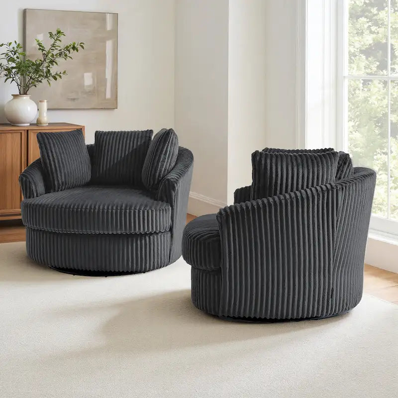 DREAMSIDEA Lot de 2 fauteuils pivotants recouverts de tissu, accoudoirs encastrés