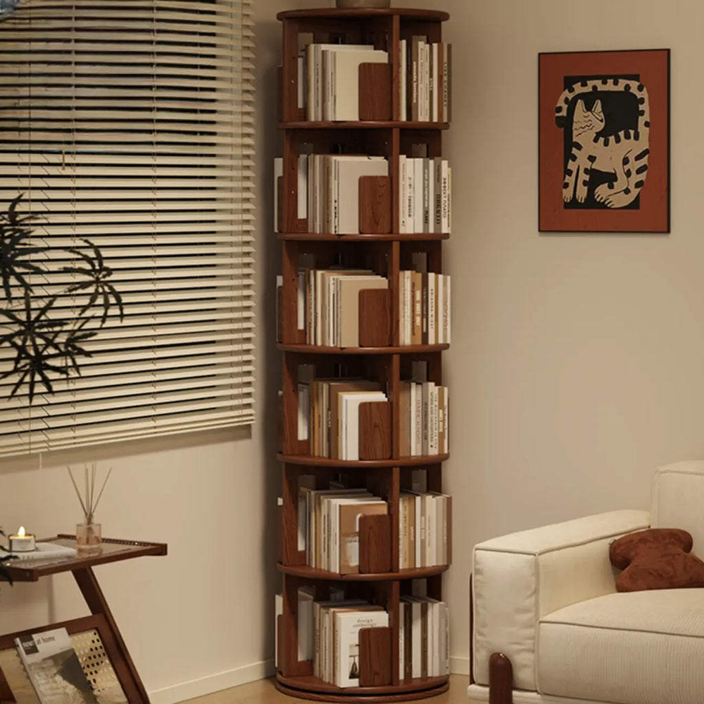Bibliothèque verticale étroite rotative en bois