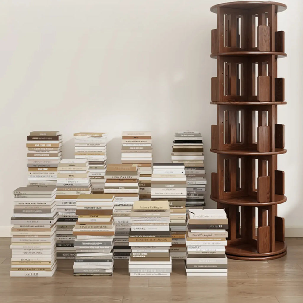 Bibliothèque verticale étroite rotative en bois