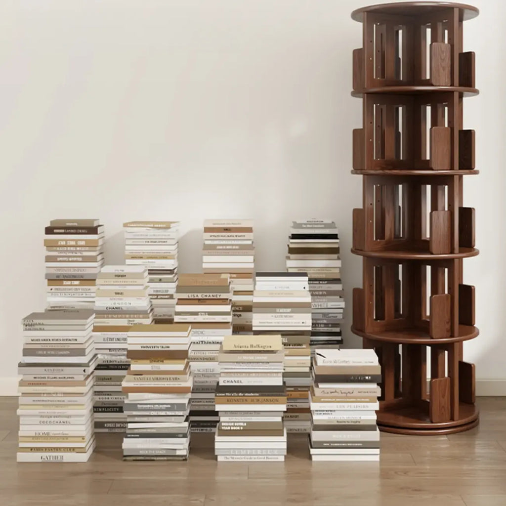 Bibliothèque verticale étroite rotative en bois