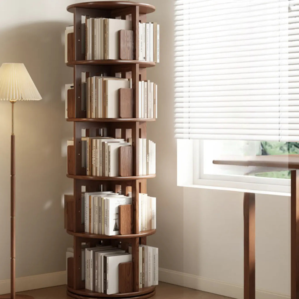 Bibliothèque verticale étroite rotative en bois