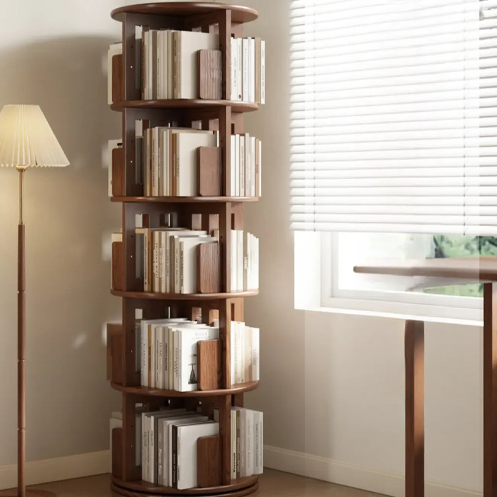Bibliothèque verticale étroite rotative en bois