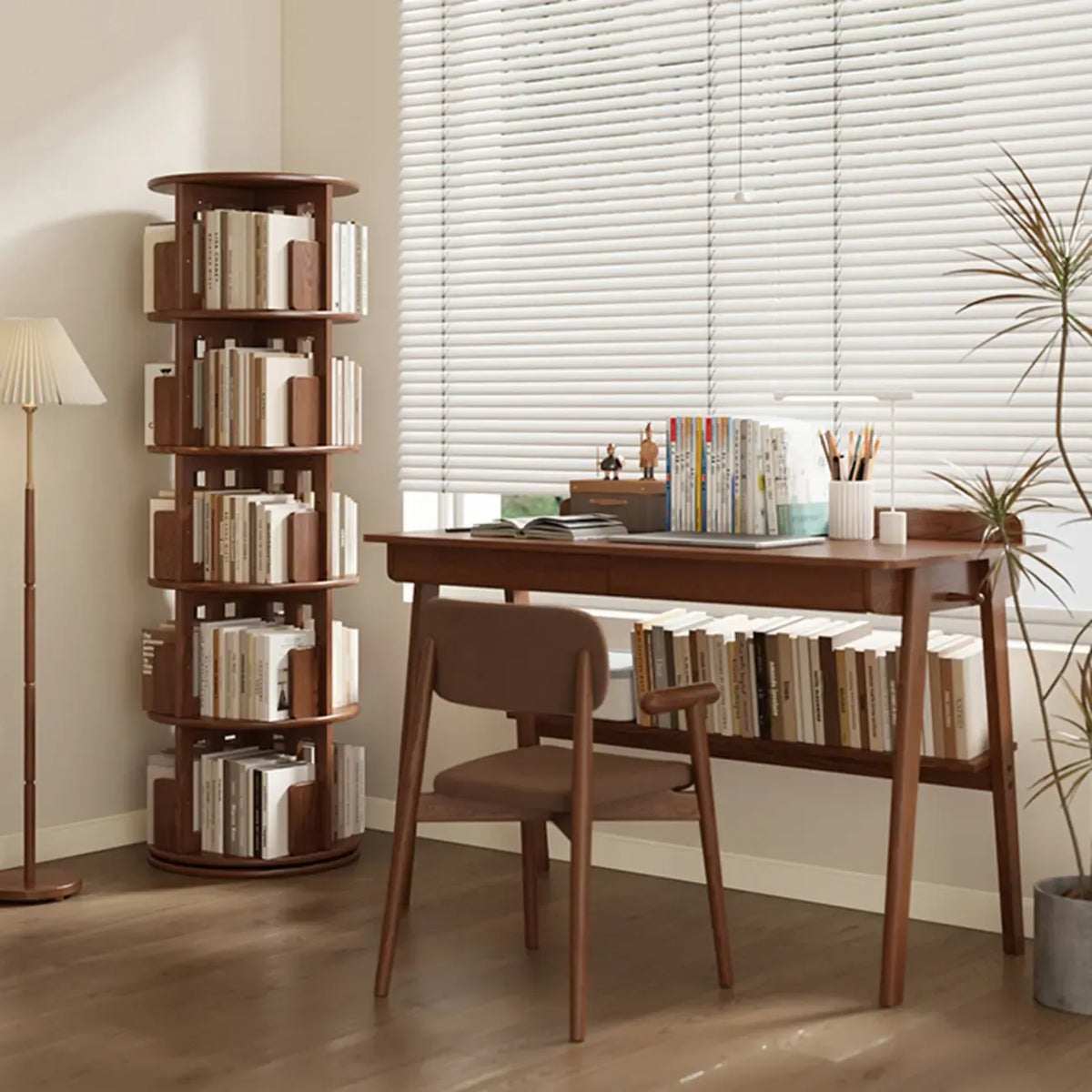 Bibliothèque verticale étroite rotative en bois