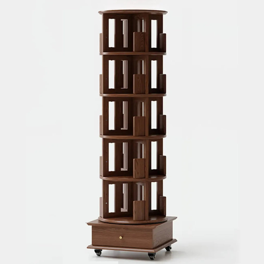 Bibliothèque verticale étroite rotative en bois