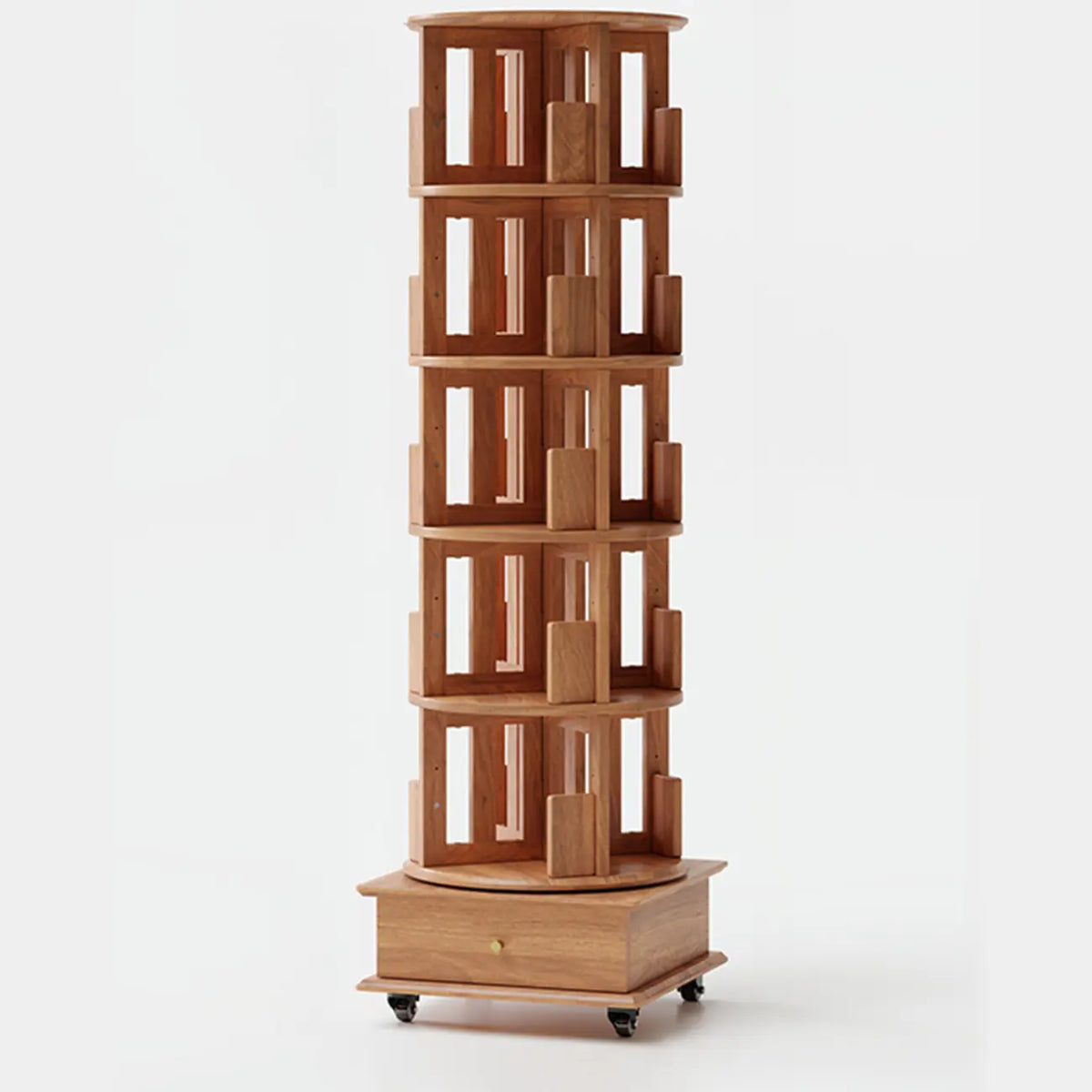 Bibliothèque verticale étroite rotative en bois