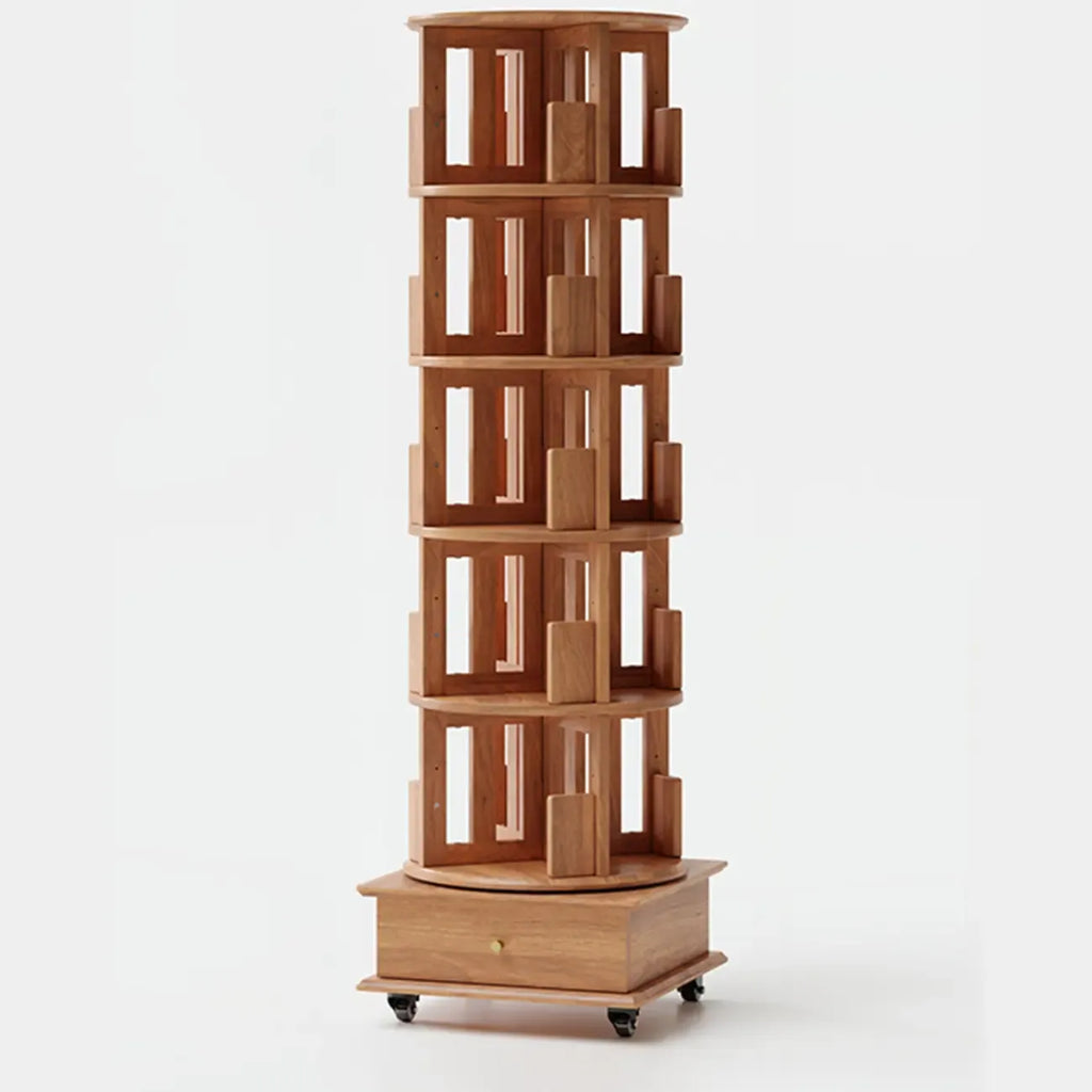 Bibliothèque verticale étroite rotative en bois