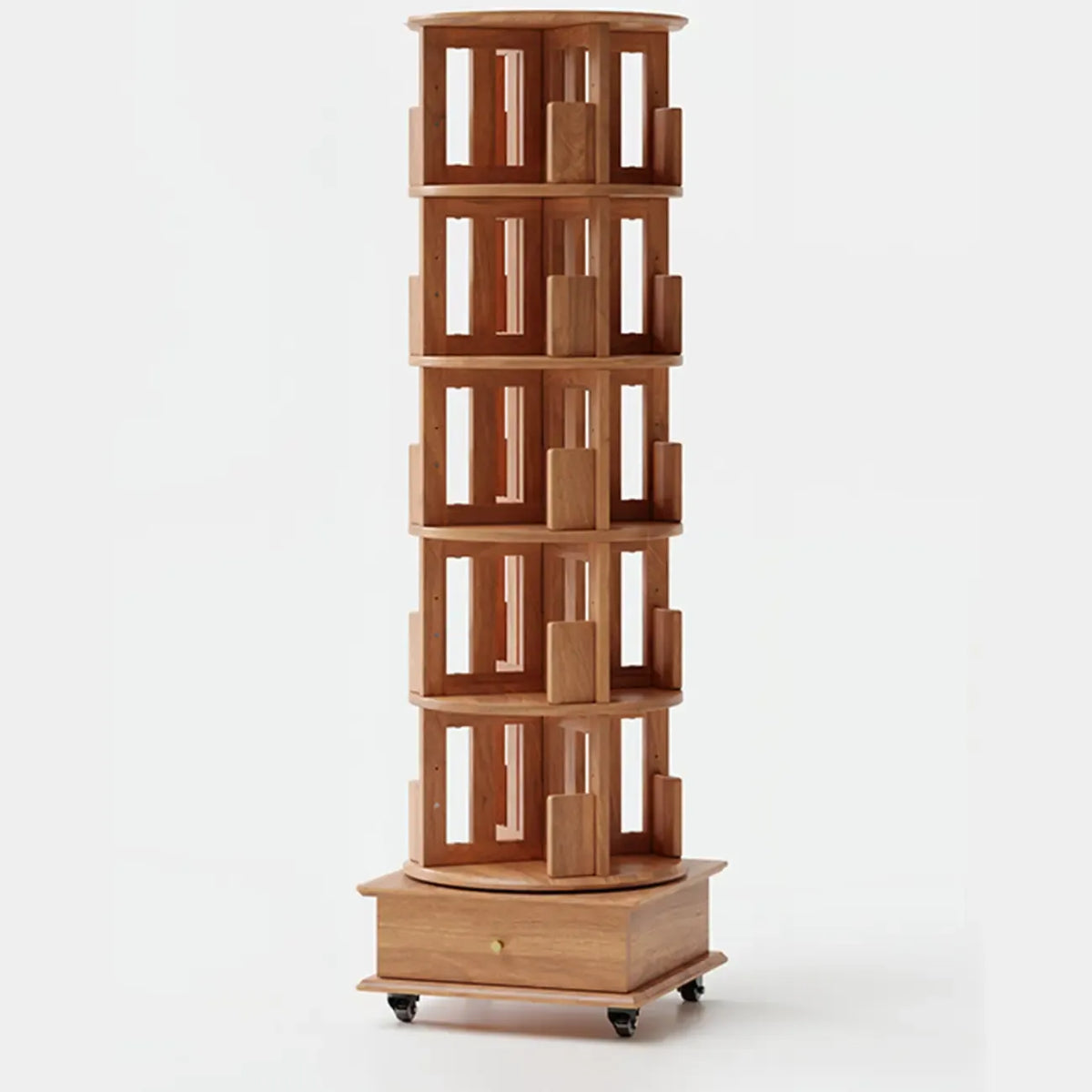 Bibliothèque verticale étroite rotative en bois