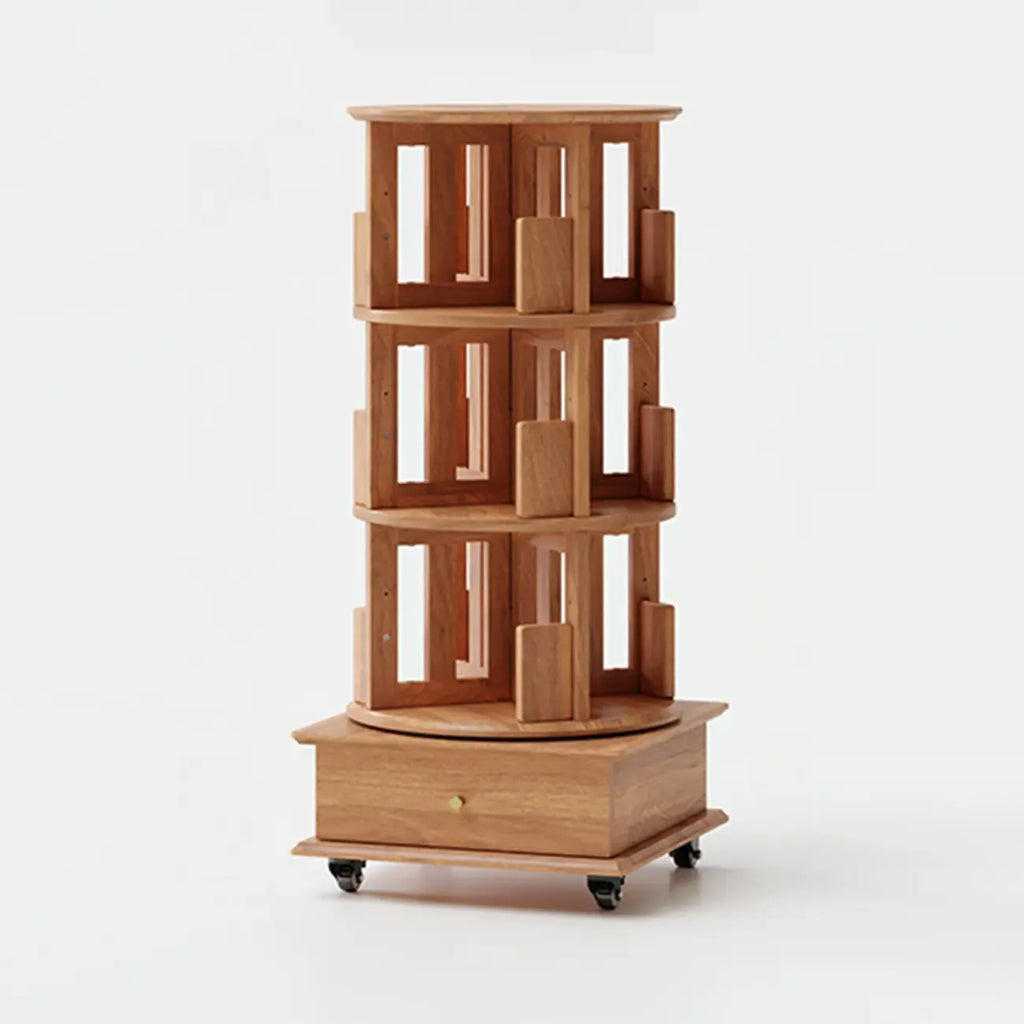 Bibliothèque verticale étroite rotative en bois