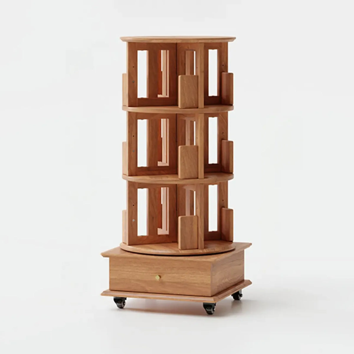 Bibliothèque verticale étroite rotative en bois