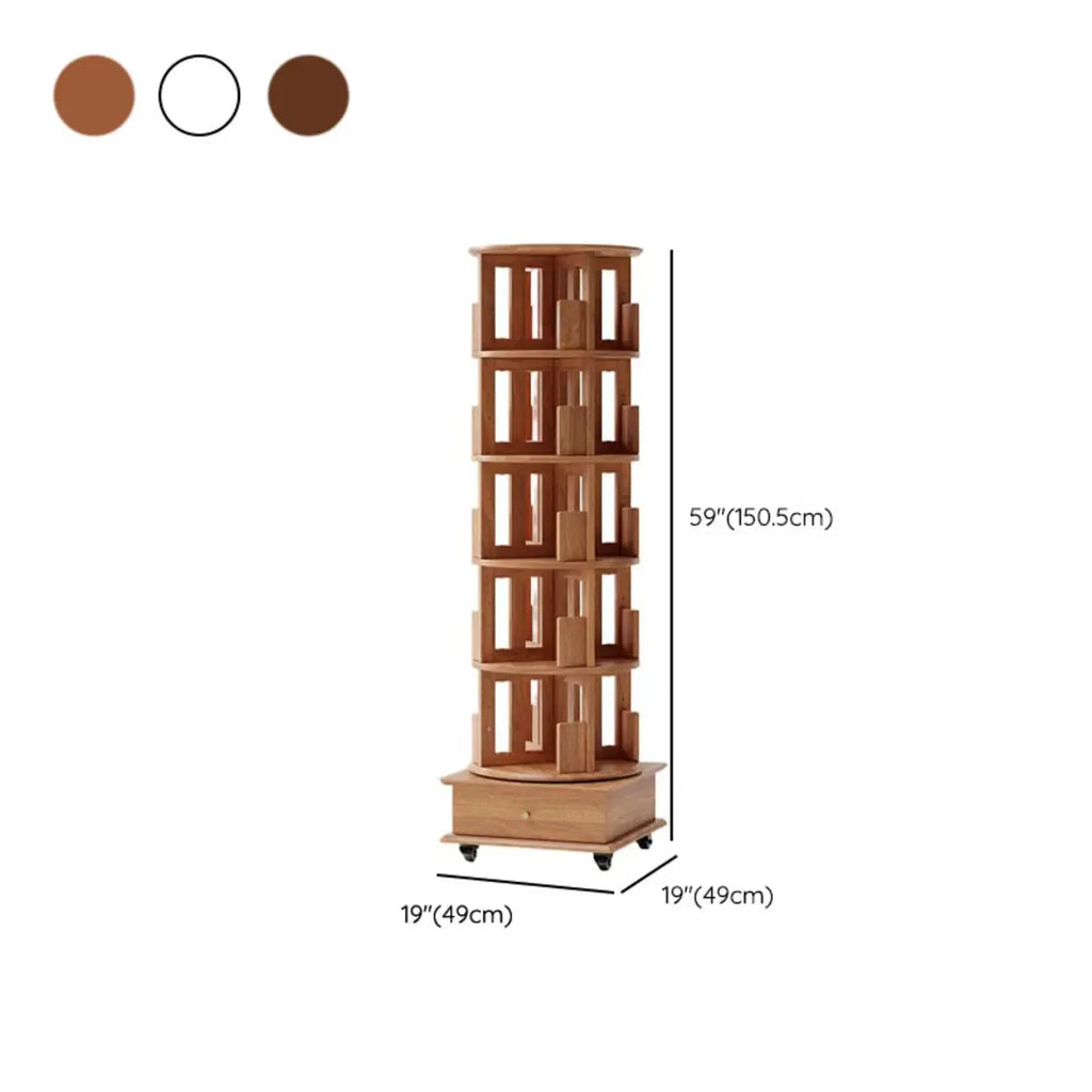 Bibliothèque verticale étroite rotative en bois