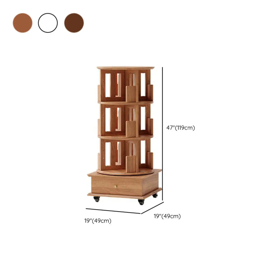 Bibliothèque verticale étroite rotative en bois