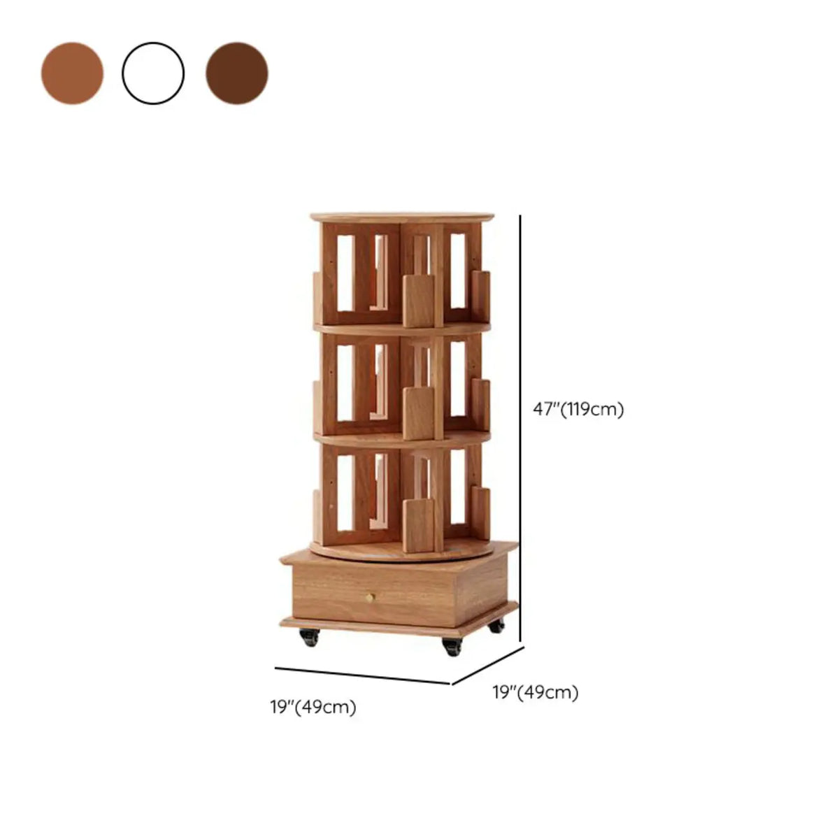 Bibliothèque verticale étroite rotative en bois